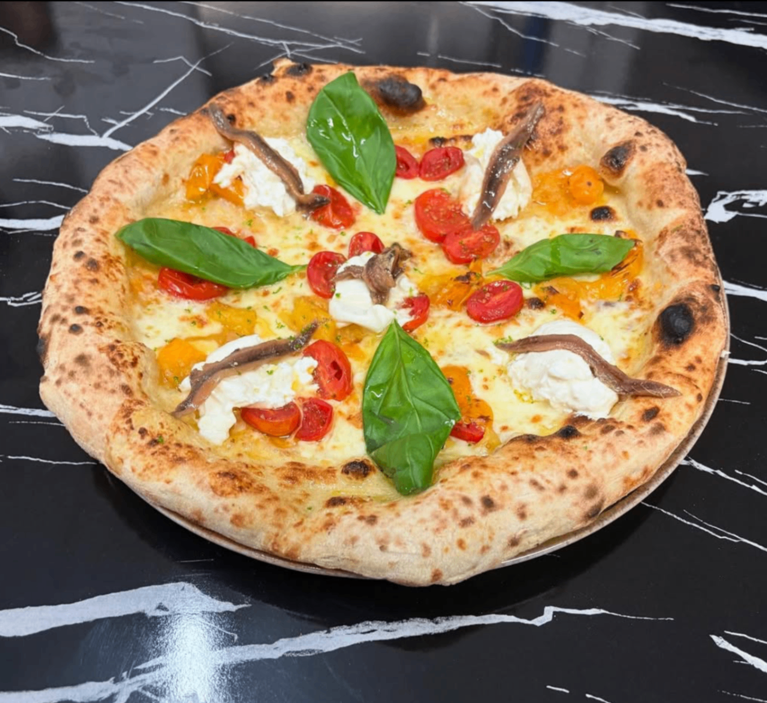 Pizza burrata e alici